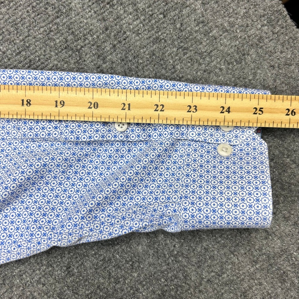 Johnston & Murphy Button Up Dress Shirt Mens XXL Blue White Geometric Cotton - Picture 10 of 11